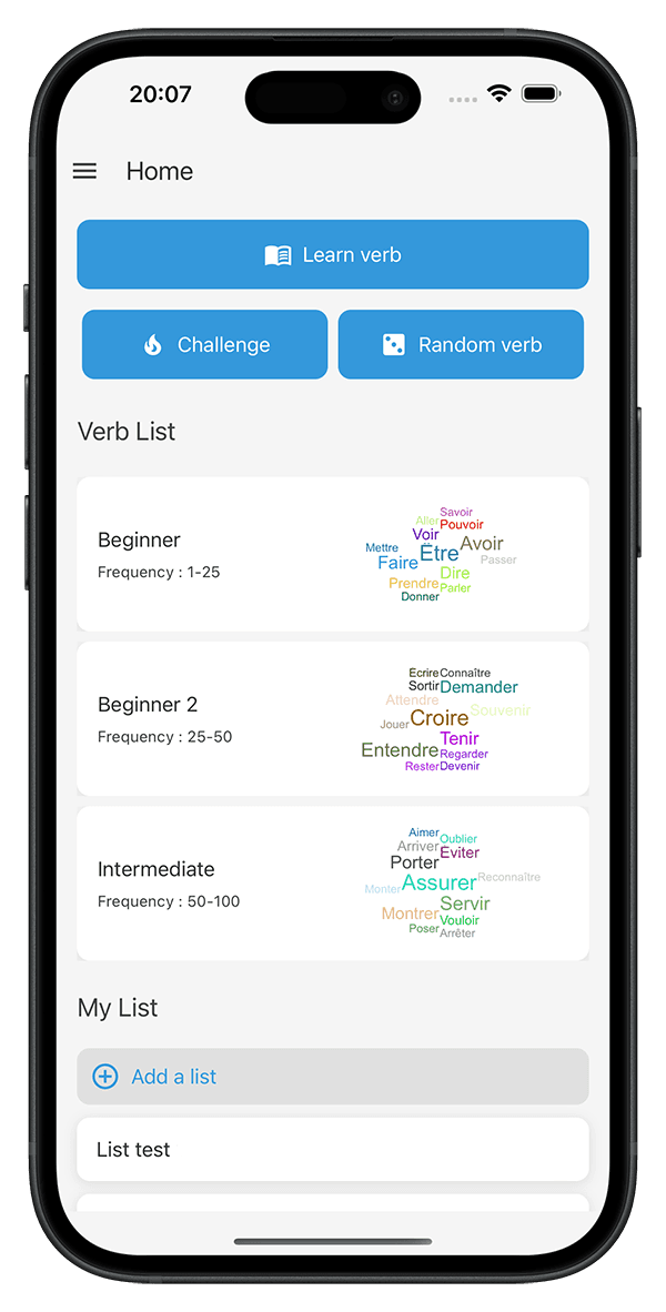 Interface de l'application Conju Gate
